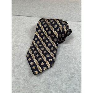Vakko Neck Tie Silk Navy Gold Diagonal Pattern